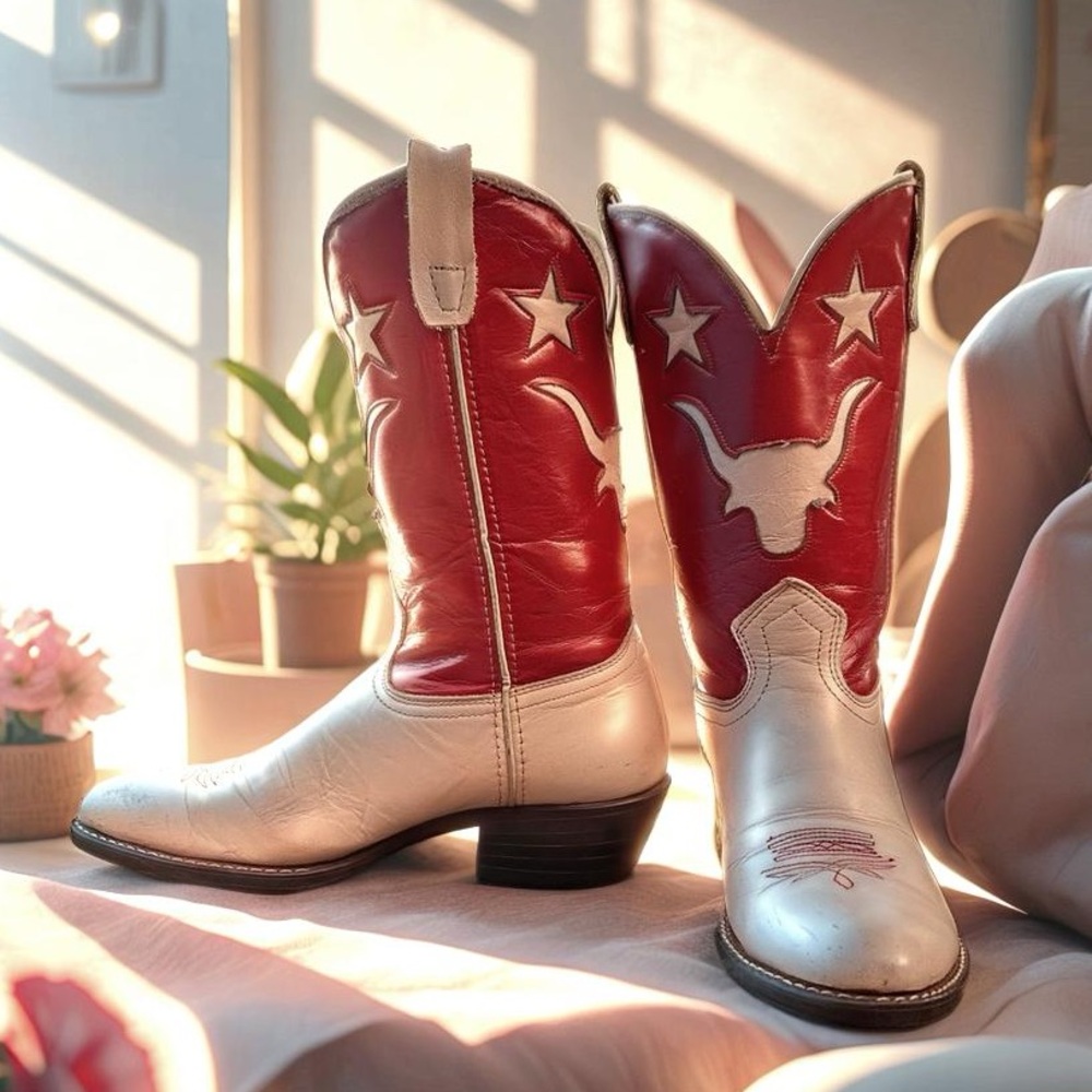 Women’s Size 6 M - Vintage Laredo Cowboy Western Boots Steer Head Inlays